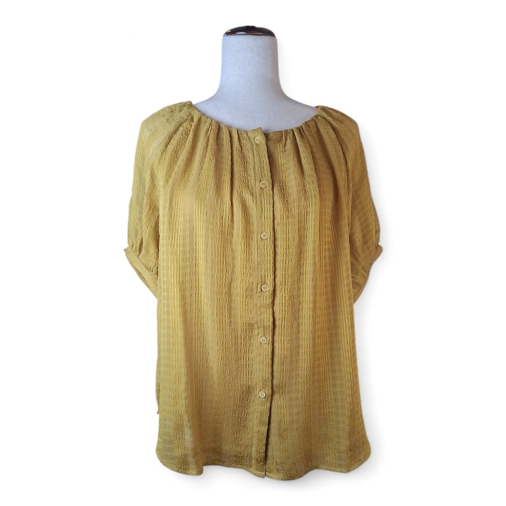 Ann Taylor Women's Mustard Yellow Lined Short Sleeve Blouse S